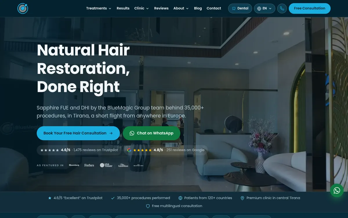 The BlueMagic Group Hair Tirana website home page