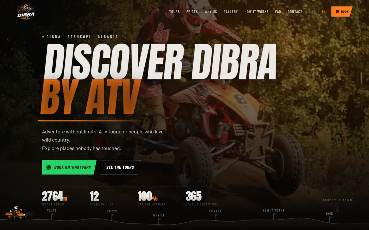 The Dibra ATV Adventure website home page