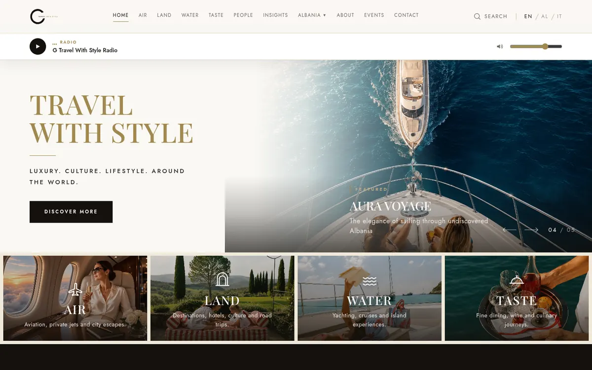 The G Travel with Style website home page